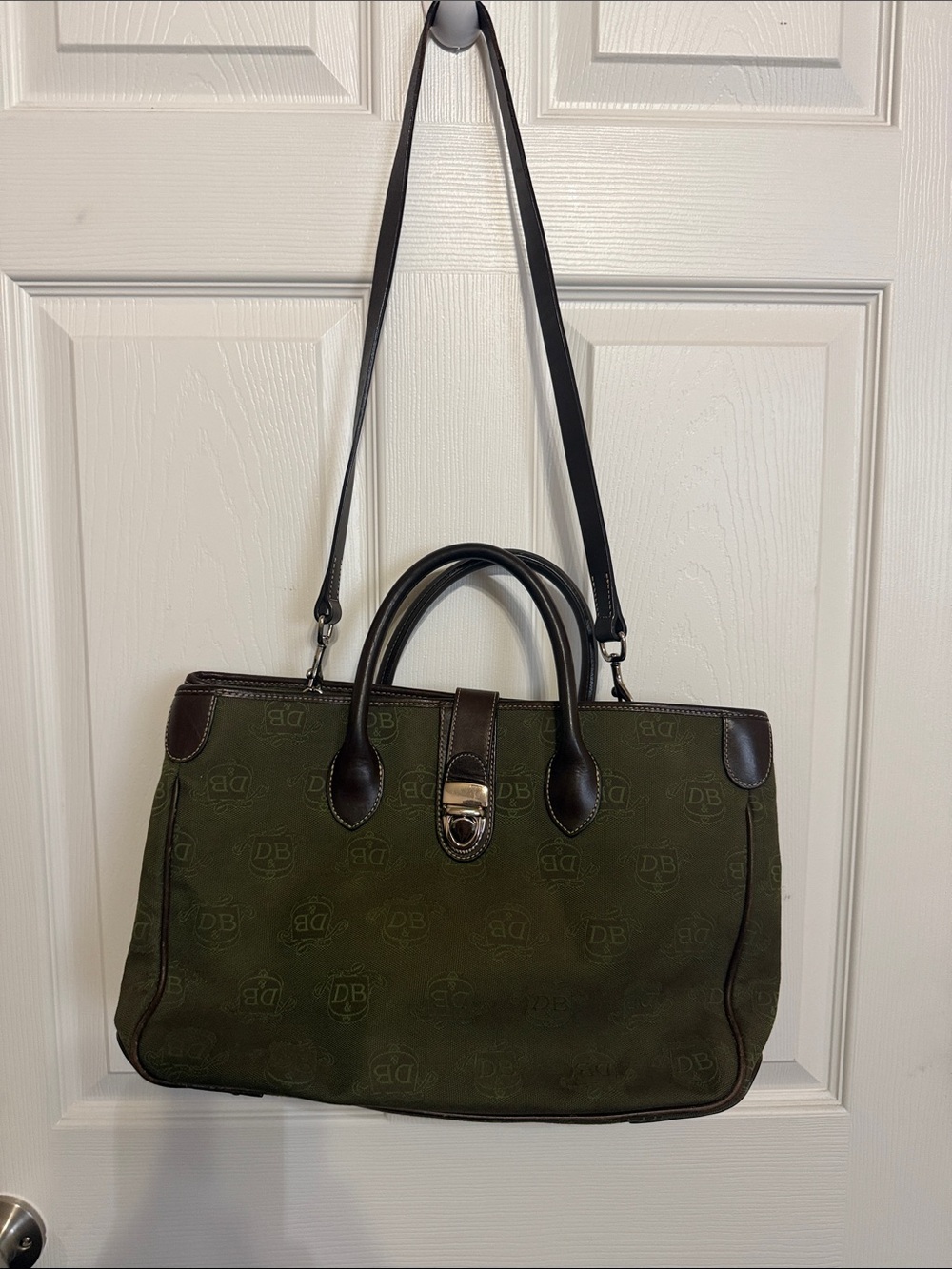 Dooney and Bourke Olive Green Tote with Dark Brown Trim